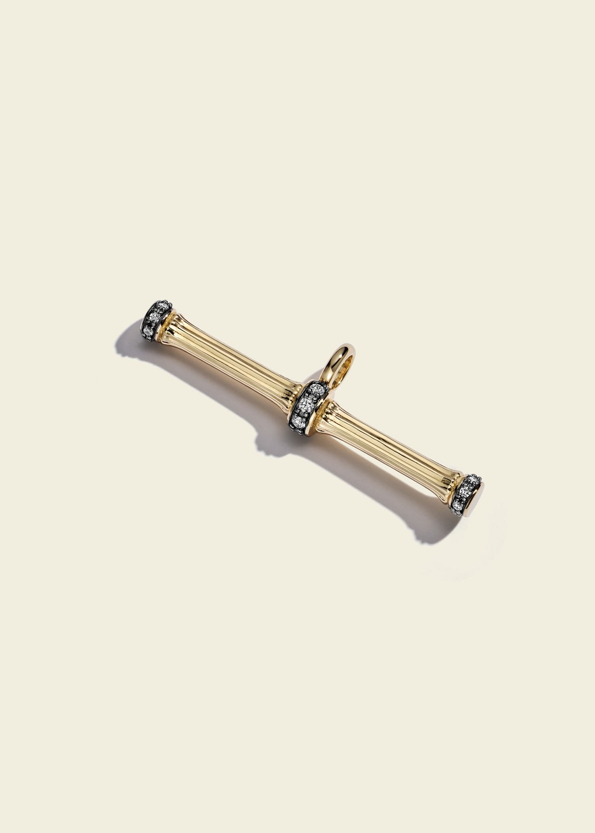 Lucy Delius 14ct gold T-bar pendant, front view