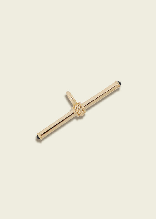 Gold T-Bar with Blue Sapphire Cabochons