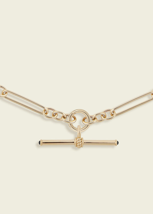 Gold T-Bar with Blue Sapphire Cabochons