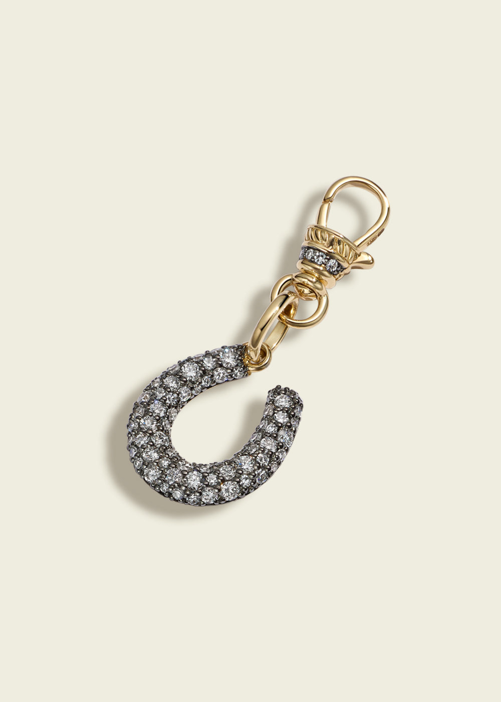 Antique Finish Diamond Horseshoe Pendant On Clip