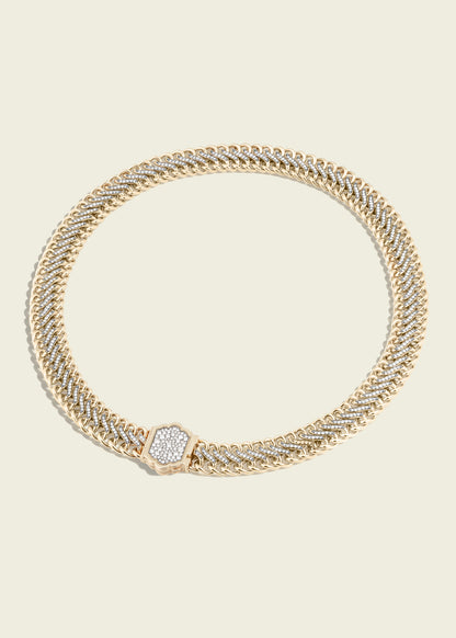 Lucy Delius natural white diamond polished 14ct gold necklace, front view