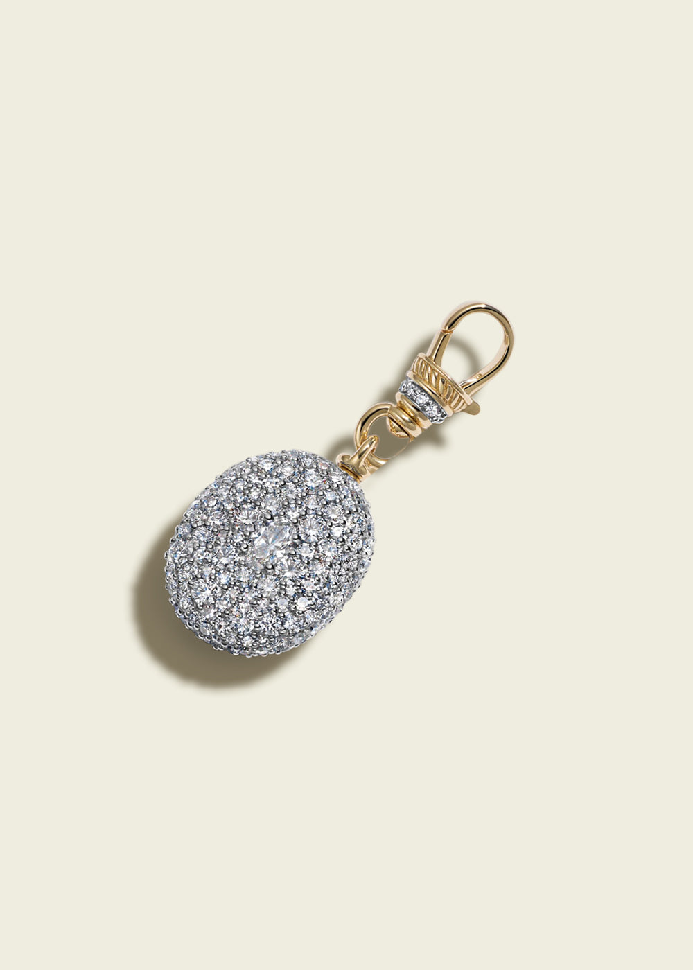 Modern Finish Diamond Oval Pocket Watch Pendant With Small Albert Clip