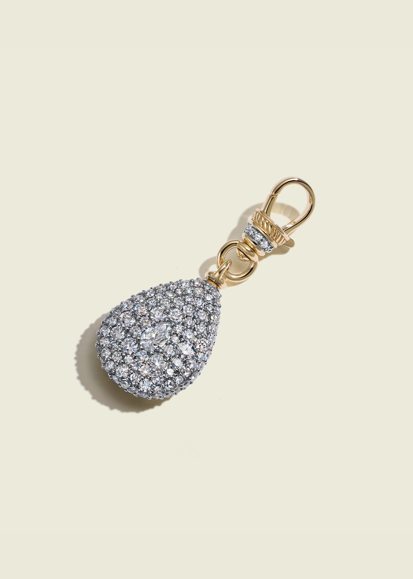 Modern Finish Diamond Pear Pocket Watch Pendant With Small Albert Clip
