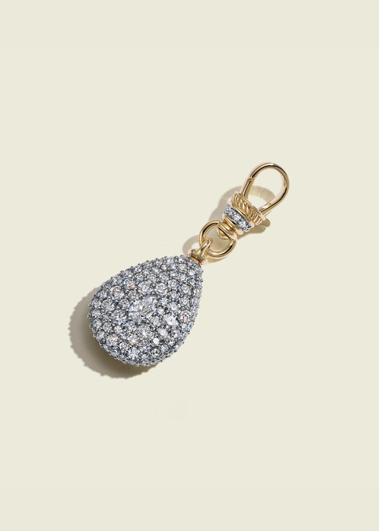 Modern Finish Diamond Pear Pocket Watch Pendant With Small Albert Clip