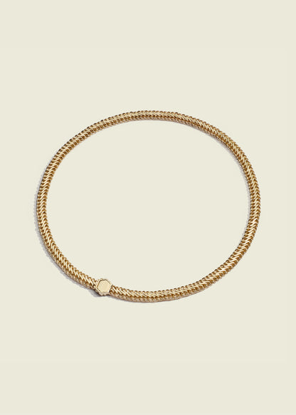 Lucy Delius polished 14ct gold necklace, front view